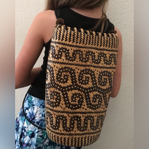 Tribal Pattern Rattan Boho Vegan Backpack Yoga Bag/Farmers Market - Picture 11 of 11